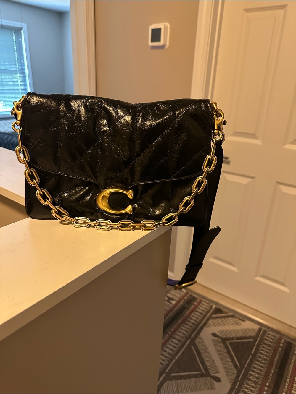 Coach Chain Tabby 30 Black Quilted Leather Shoulder Bag with Gold C Chain - Picture 3 of 4